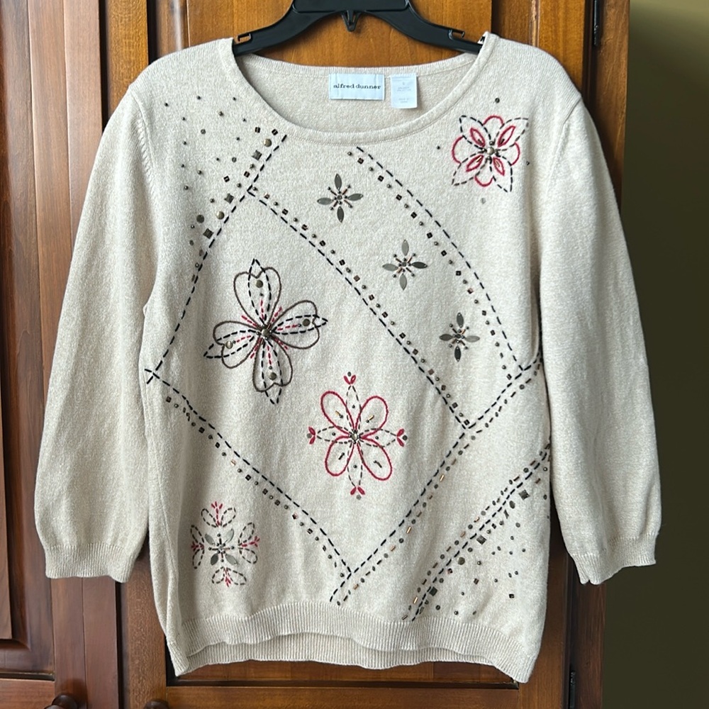 Vintage Alfred Dunner Sweater with Floral Embellishments